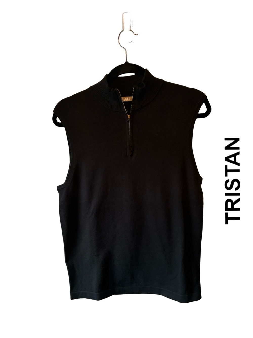Tristan + America Black Sleeveless Half-Zip Mock Neck Sweater Vest - NWOT